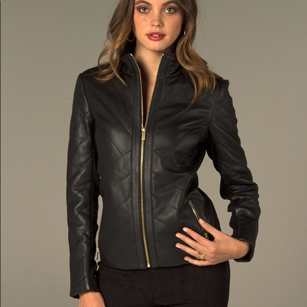 🎉HP🎉Badgley Mischka Oxblood Eloise Quilted Leather Jacket - Picture 9 of 10